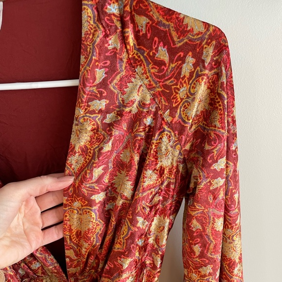 Free People Harper Wide Leg Velvet Jumpsuit - Red Paisley - Size Extra Small XS - Picture 10 of 16